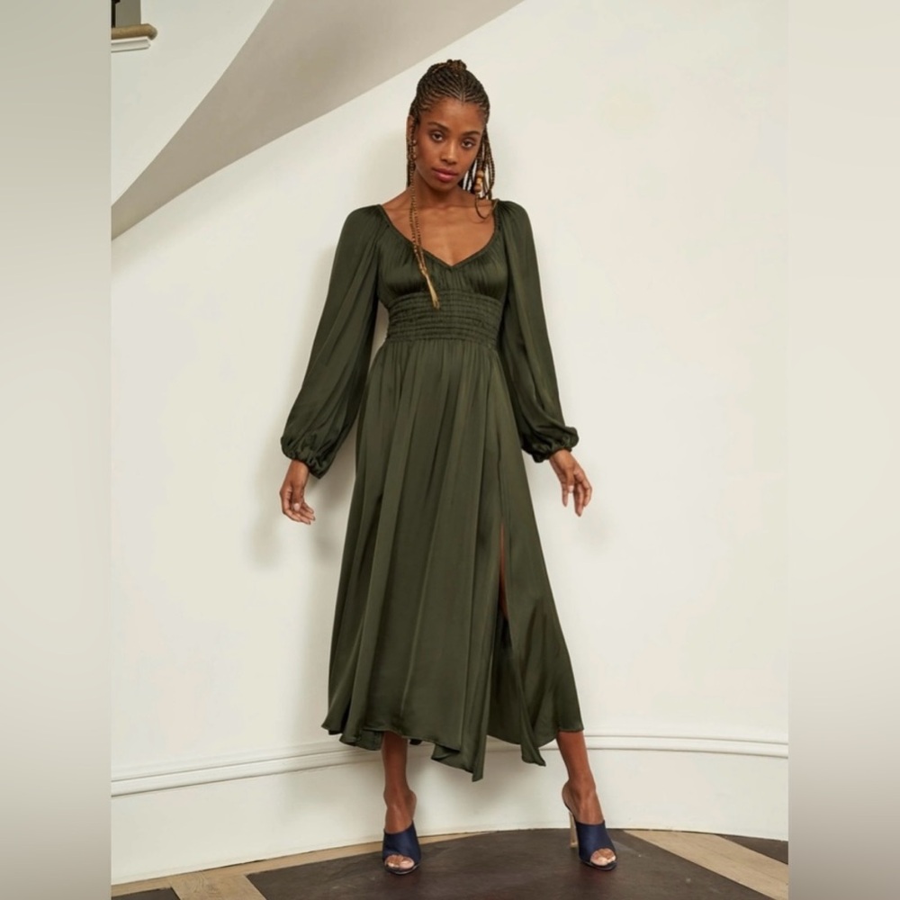 La Ligne - Samantha green satin Dress